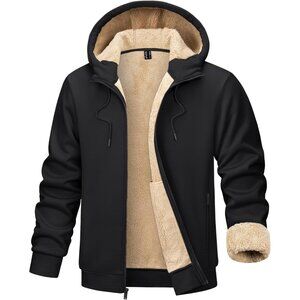 Mens Winter Hoodie Full Zip Fleece Sherpa Lined Warm Work Casual Sweatshirt